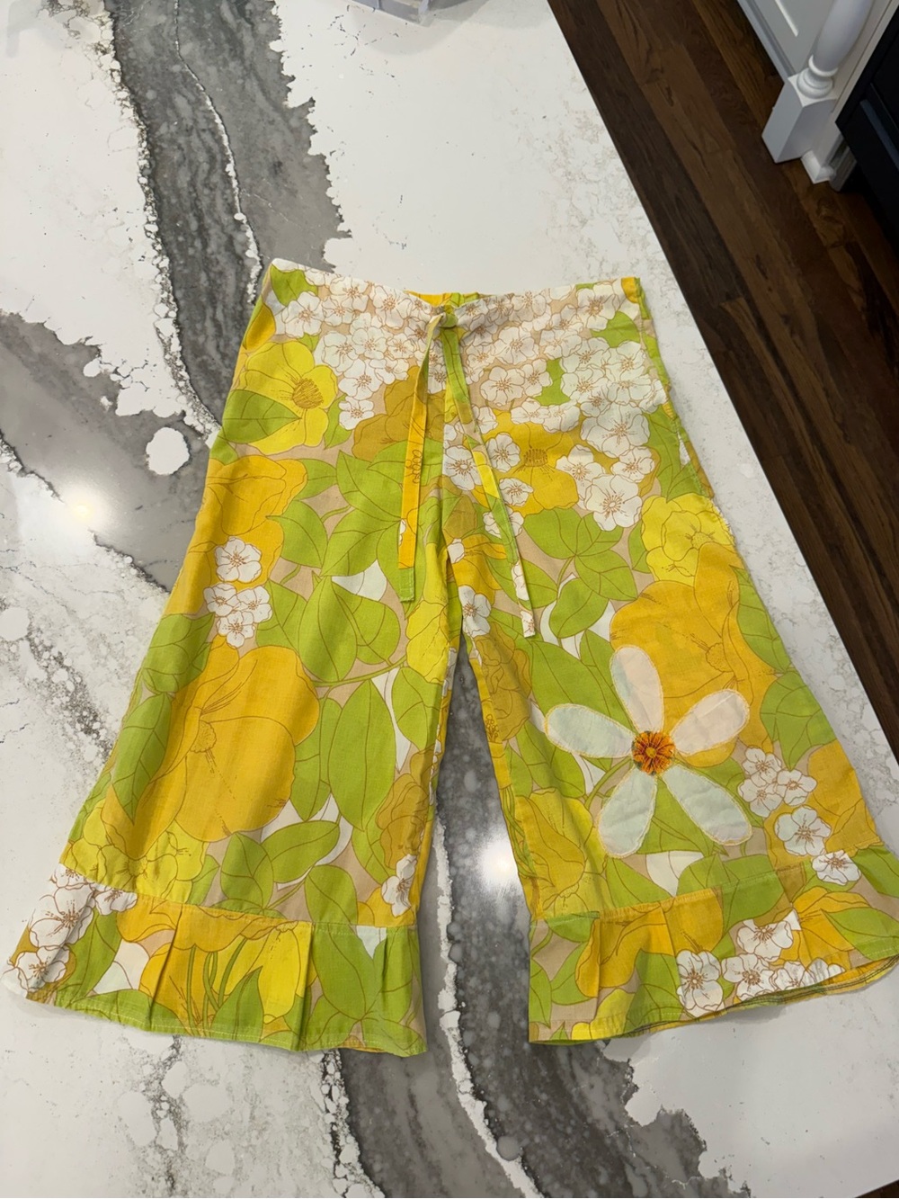 Olivia Grace Boutique Reworked Vintage Floral Green Yellow Pants